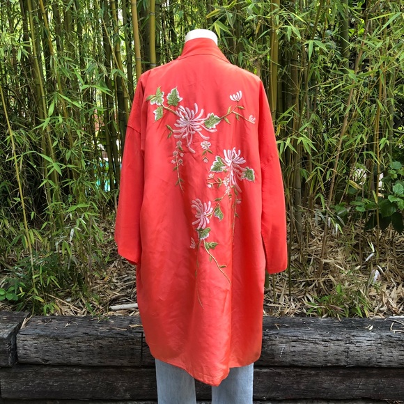 Vintage Other - KIMONO Coral Orange Japan Embroidered Vintage Robe